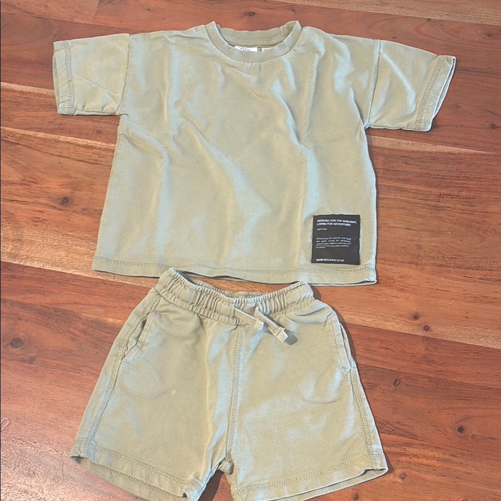 Kids Zara Olive Green T-Shirt and Shorts Set